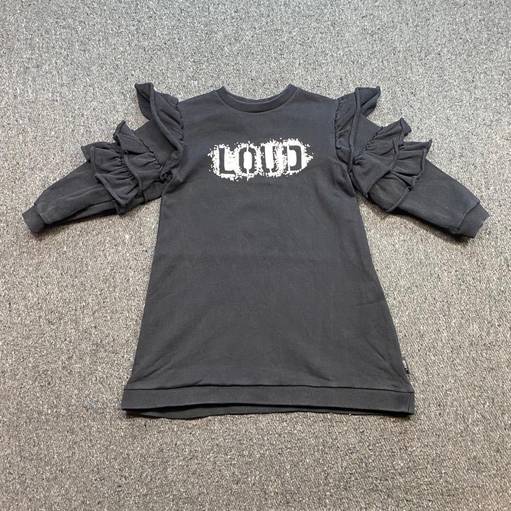 Loud Apparel Sweatshirt Dress Sz 8Y Girls Black Streetwear Ruffle Sleeve Graphic